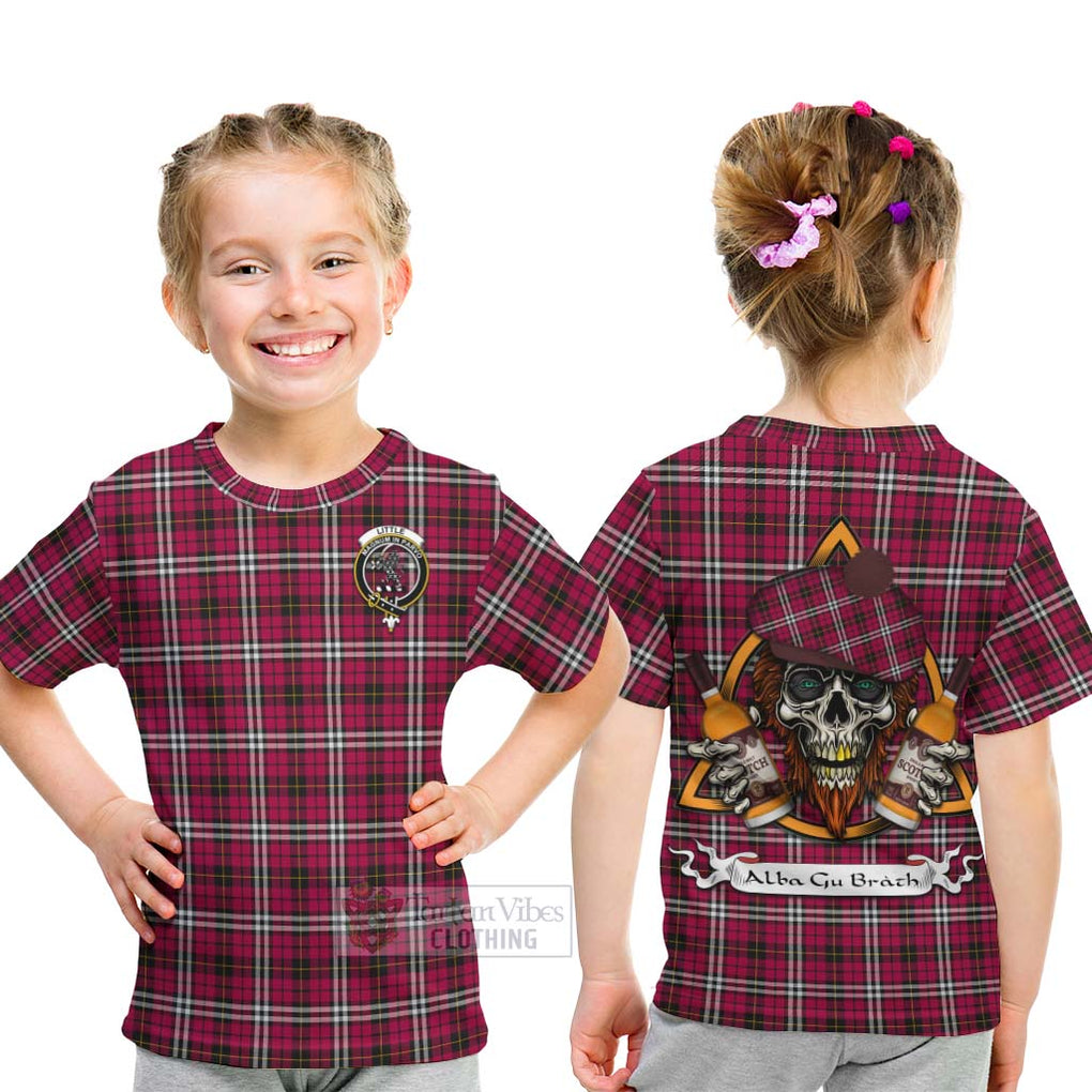 Tartan Vibes Clothing Little Tartan Kid T-Shirt with Family Crest and Bearded Skull Holding Bottles of Whiskey