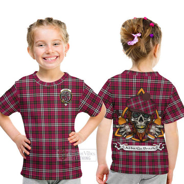 Tartan Vibes Clothing Little Tartan Kid T-Shirt with Family Crest and Bearded Skull Holding Bottles of Whiskey