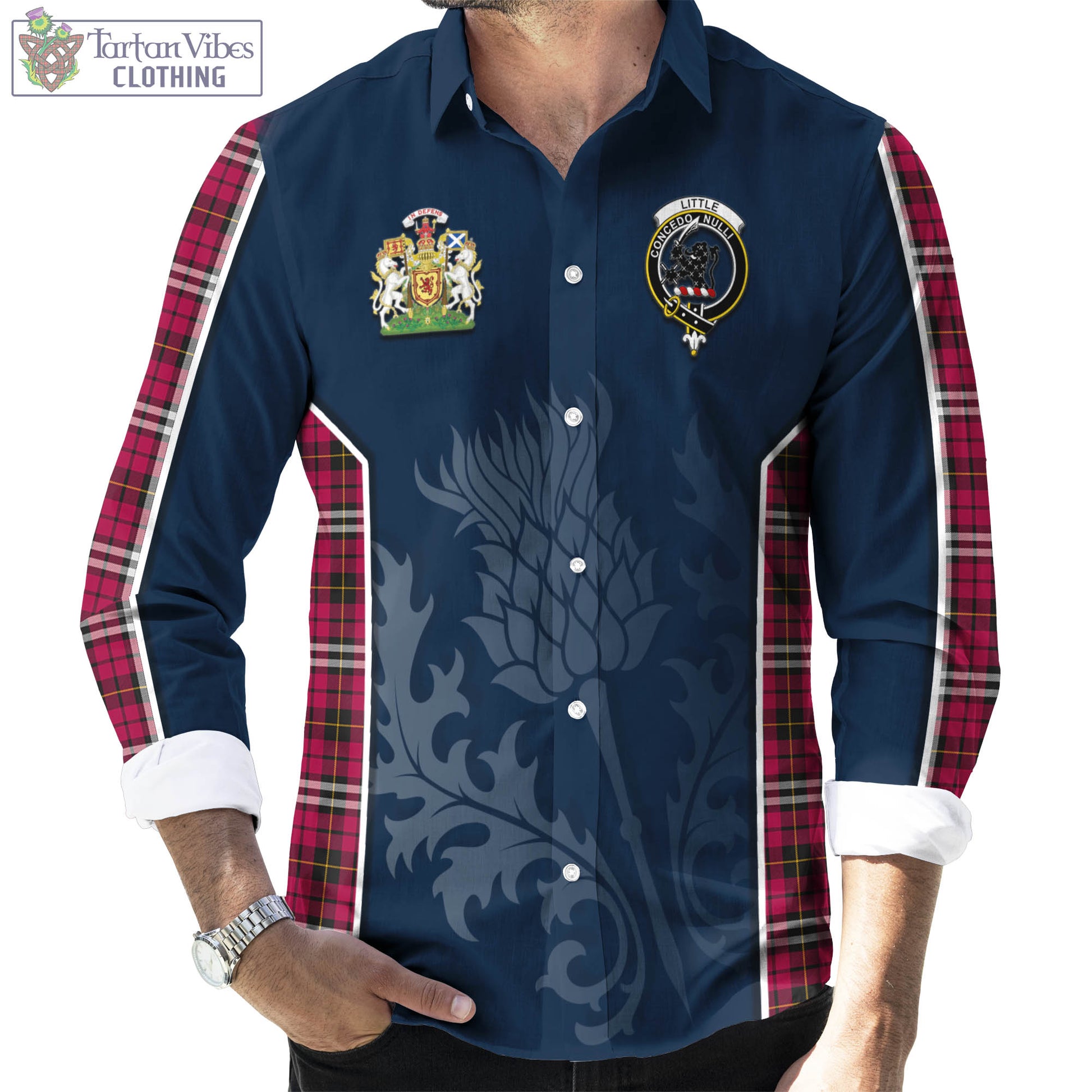 Tartan Vibes Clothing Little Tartan Long Sleeve Button Up Shirt with Family Crest and Scottish Thistle Vibes Sport Style