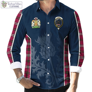 Little Tartan Long Sleeve Button Up Shirt with Family Crest and Scottish Thistle Vibes Sport Style