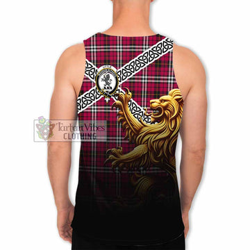 Little Crest Tartan Men's Tank Top with Golden Lion Emblem Celtic Style