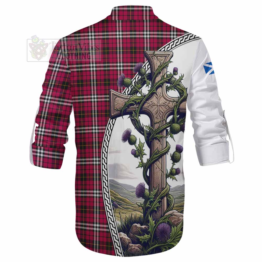 Tartan Vibes Clothing Little Tartan Ghillie Kilt Shirt with Family Crest and St. Andrew's Cross Accented by Thistle Vines