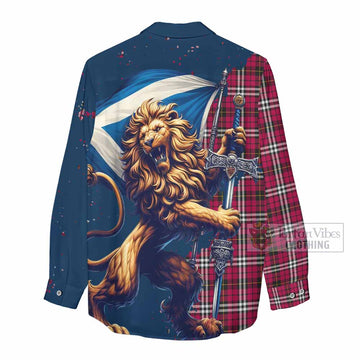 Tartan Vibes Clothing Little Tartan Family Crest Women's Casual Shirt with Scottish Majestic Lion
