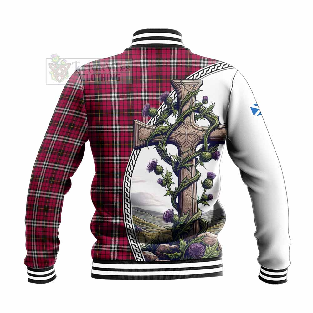Tartan Vibes Clothing Little Tartan Baseball Jacket with Family Crest and St. Andrew's Cross Accented by Thistle Vines