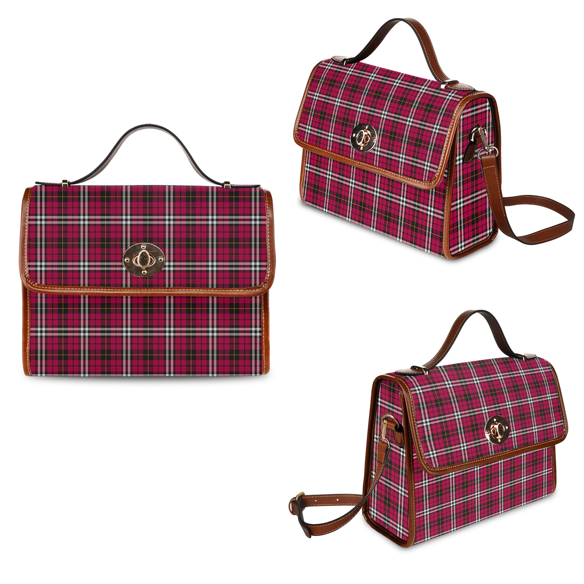 little-tartan-leather-strap-waterproof-canvas-bag