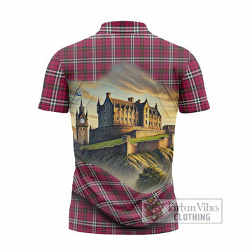 Little Tartan Family Crest Zipper Polo Shirt with Scottish Ancient Castle Style