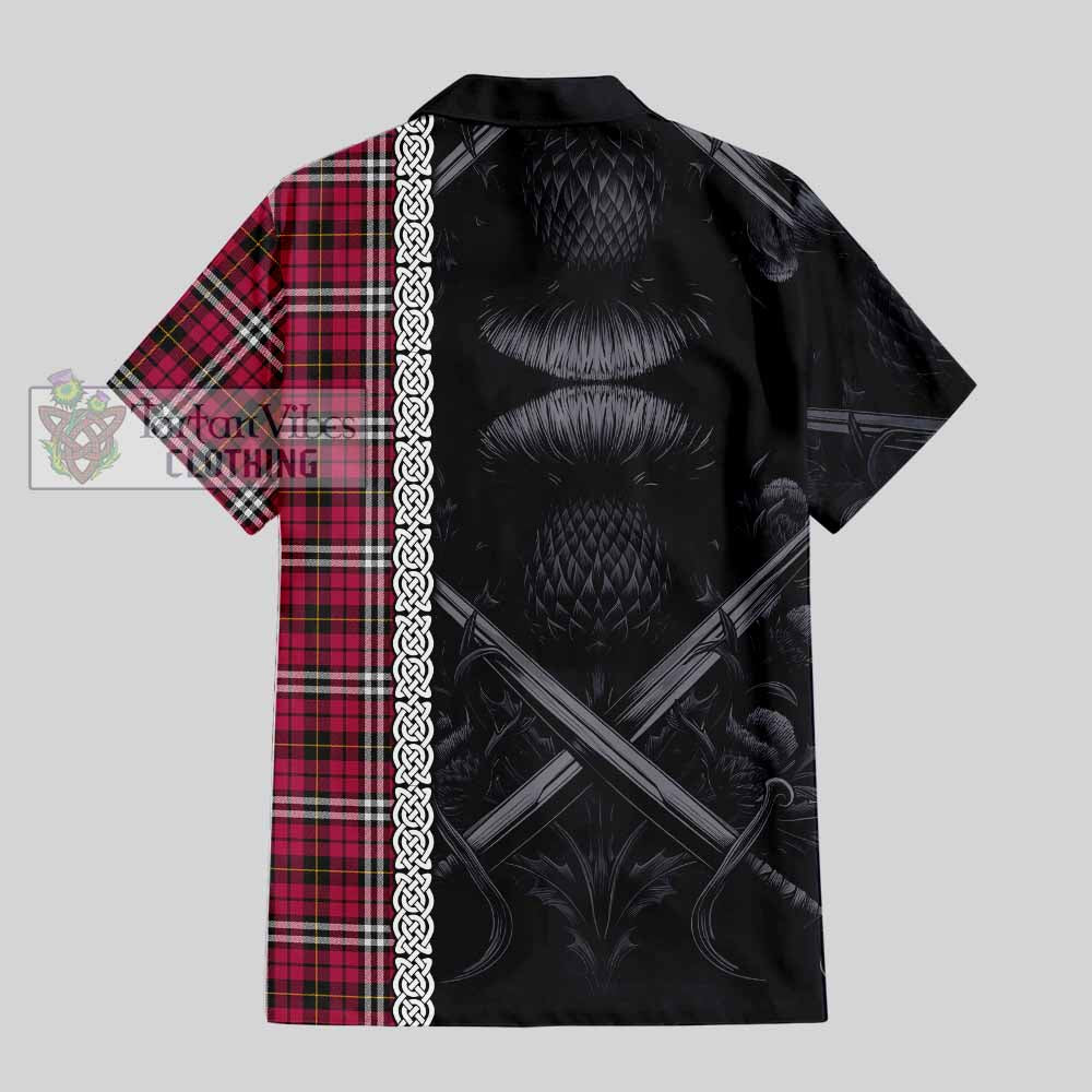 Tartan Vibes Clothing Little Tartan Short Sleeve Button Shirt with Family Crest Cross Sword Thistle Celtic Vibes