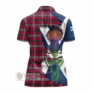 Little Tartan Family Crest Women's Polo Shirt Scottish Thistle Celtic Inspired