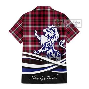 Little Tartan Short Sleeve Button Shirt with Alba Gu Brath Regal Lion Emblem - Tartanvibesclothing Shop