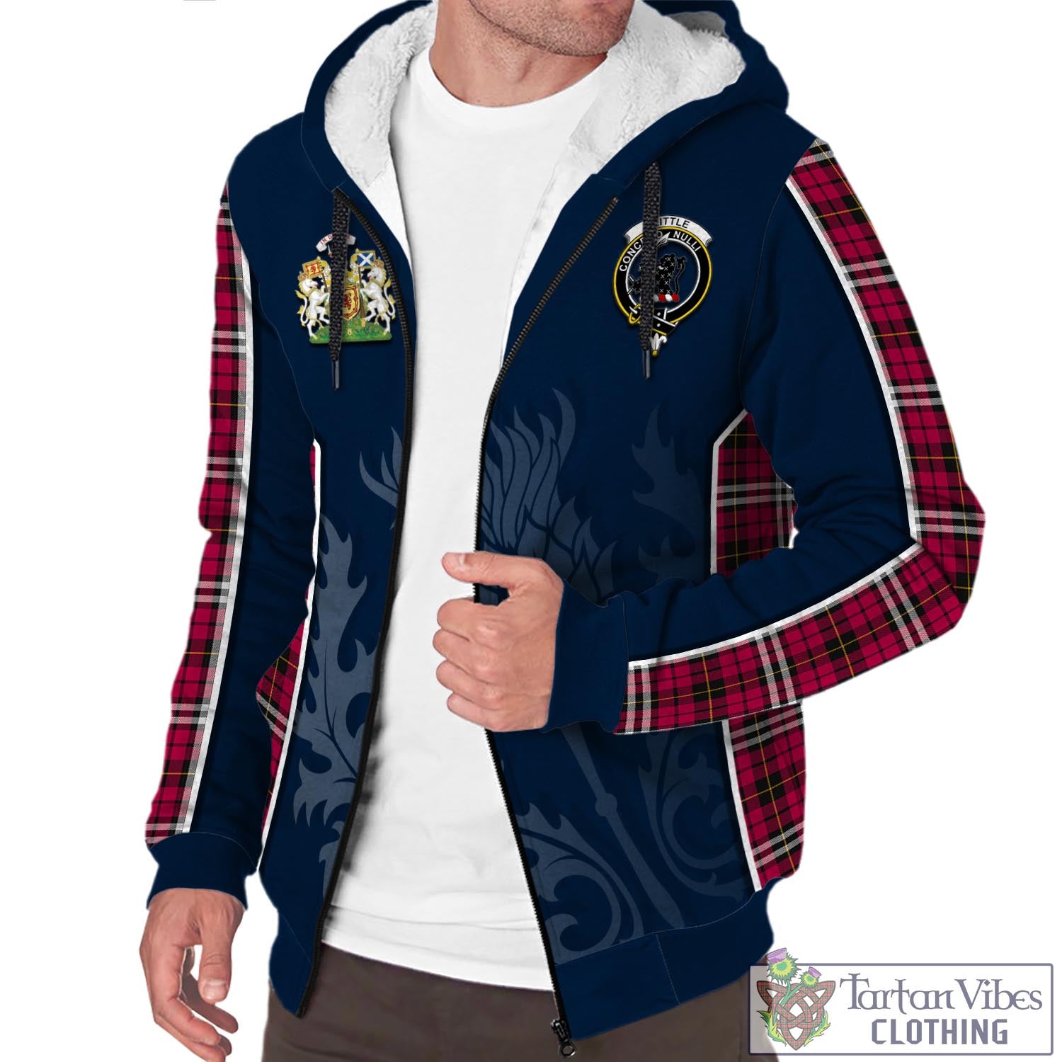 Tartan Vibes Clothing Little Tartan Sherpa Hoodie with Family Crest and Scottish Thistle Vibes Sport Style