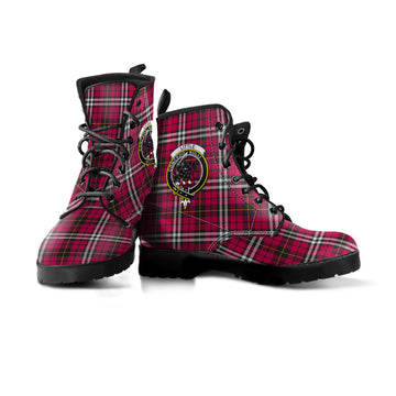 Little Tartan Leather Boots with Family Crest