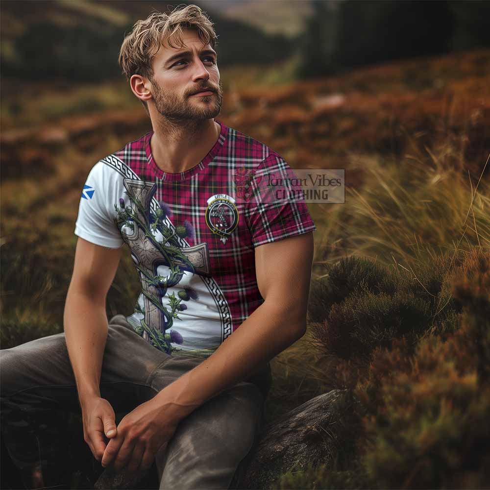Tartan Vibes Clothing Little Agnew Tartan T-Shirt with Family Crest and St. Andrew's Cross Accented by Thistle Vines