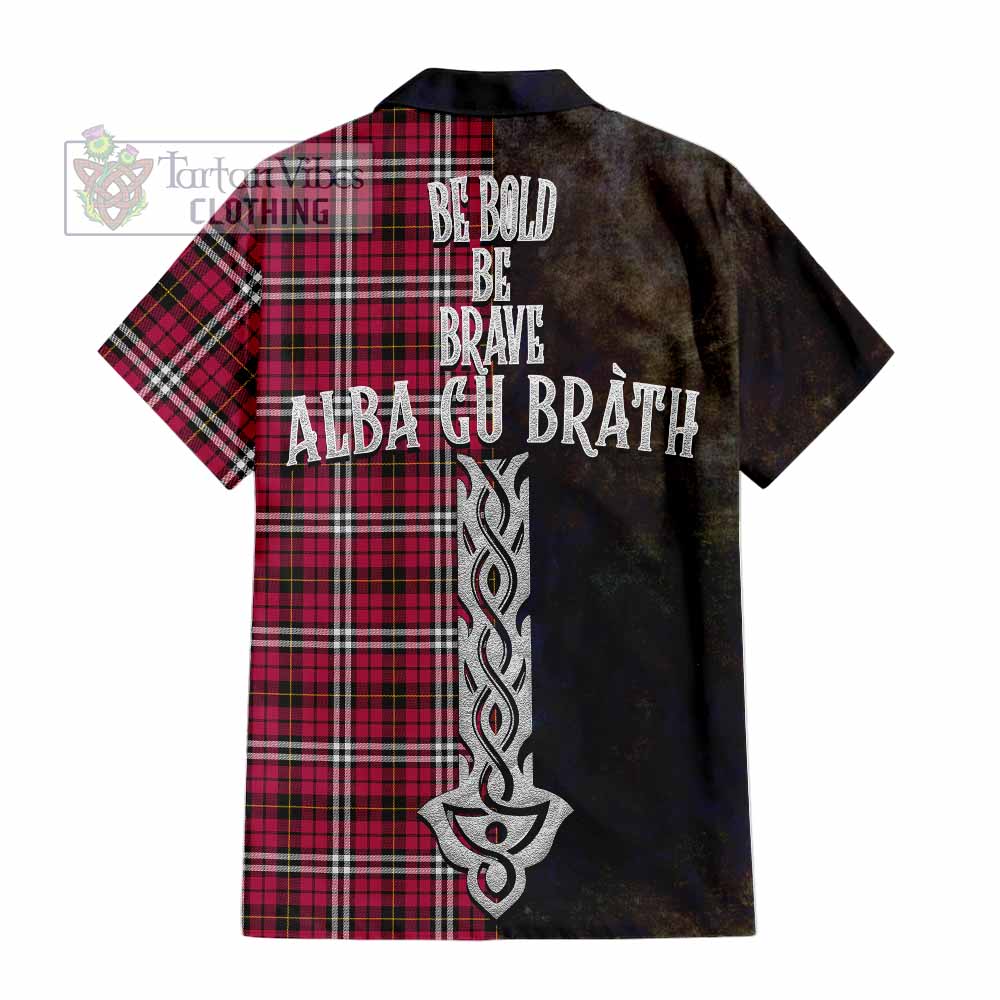 Tartan Vibes Clothing Little Tartan Family Crest Short Sleeve Button Shirt Alba Gu Brath Be Brave Lion Ancient Style
