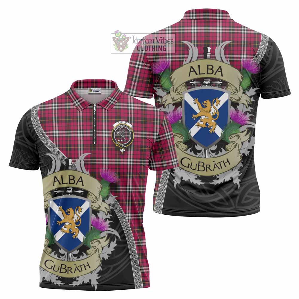 Tartan Vibes Clothing Little Tartan Family Crest Zipper Polo Shirt Lion Rampant Royal Thistle Shield Celtic Inspired