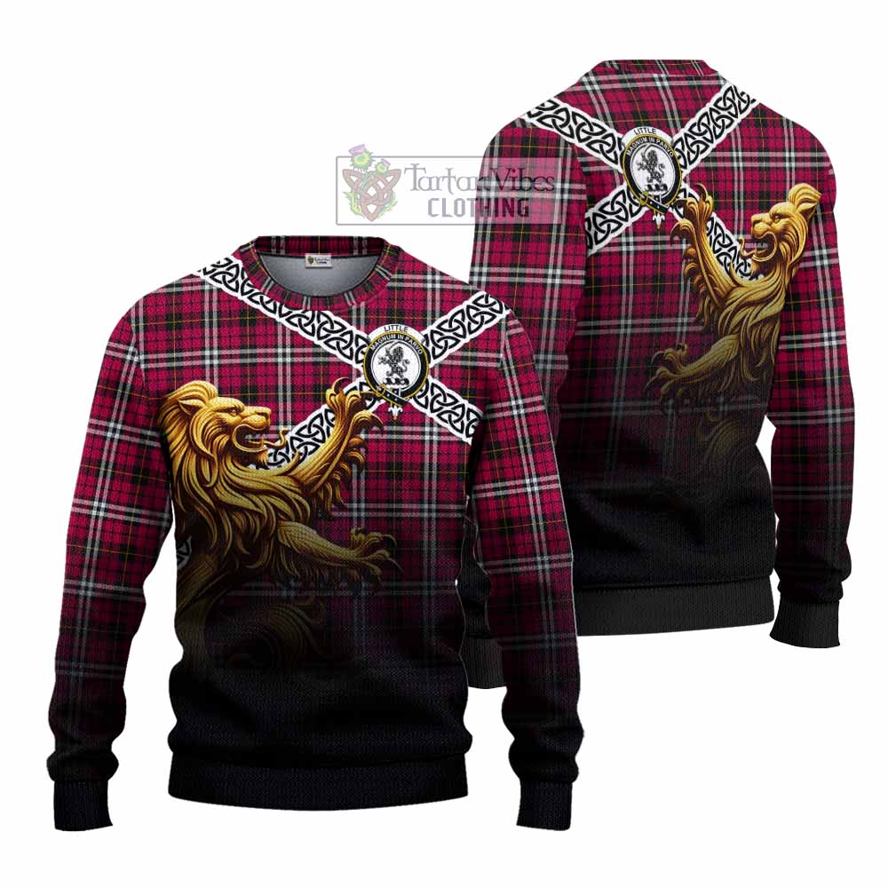 Tartan Vibes Clothing Little Crest Tartan Knitted Sweater with Golden Lion Emblem Celtic Style