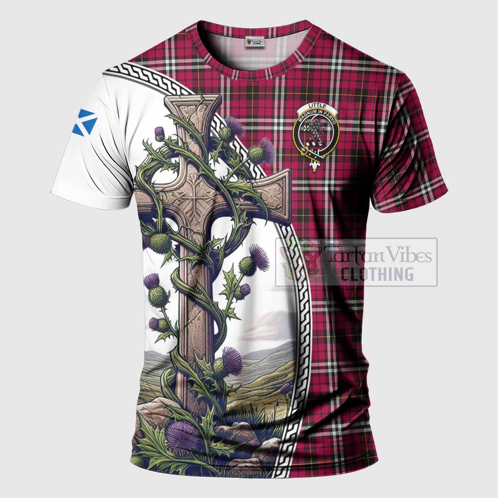 Tartan Vibes Clothing Little Agnew Tartan T-Shirt with Family Crest and St. Andrew's Cross Accented by Thistle Vines