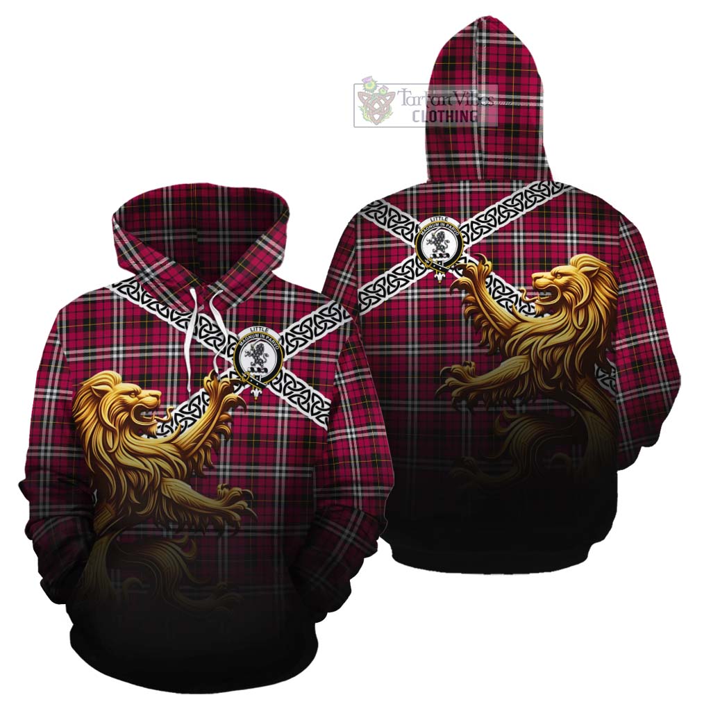 Tartan Vibes Clothing Little Crest Tartan Cotton Hoodie with Golden Lion Emblem Celtic Style
