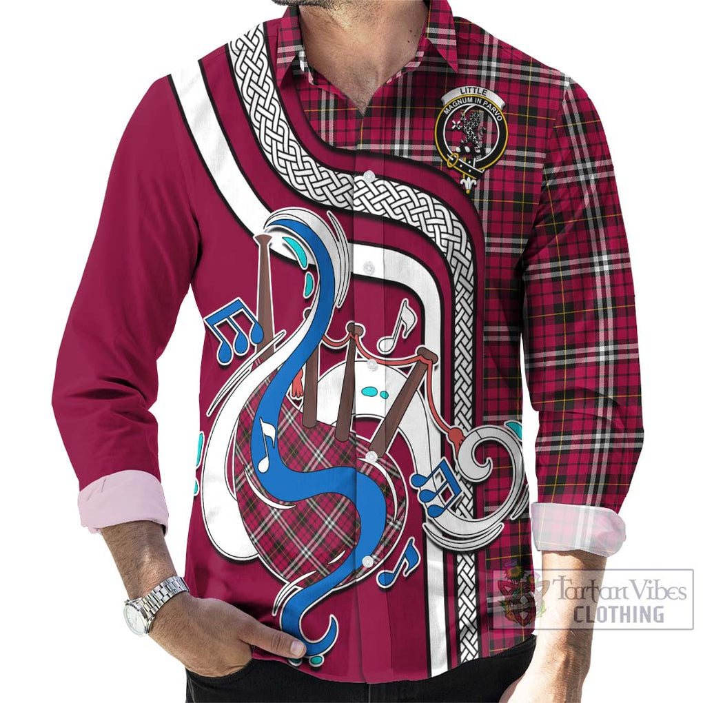 Little Tartan Long Sleeve Button Shirt with Epic Bagpipe Style - Tartanvibesclothing Shop