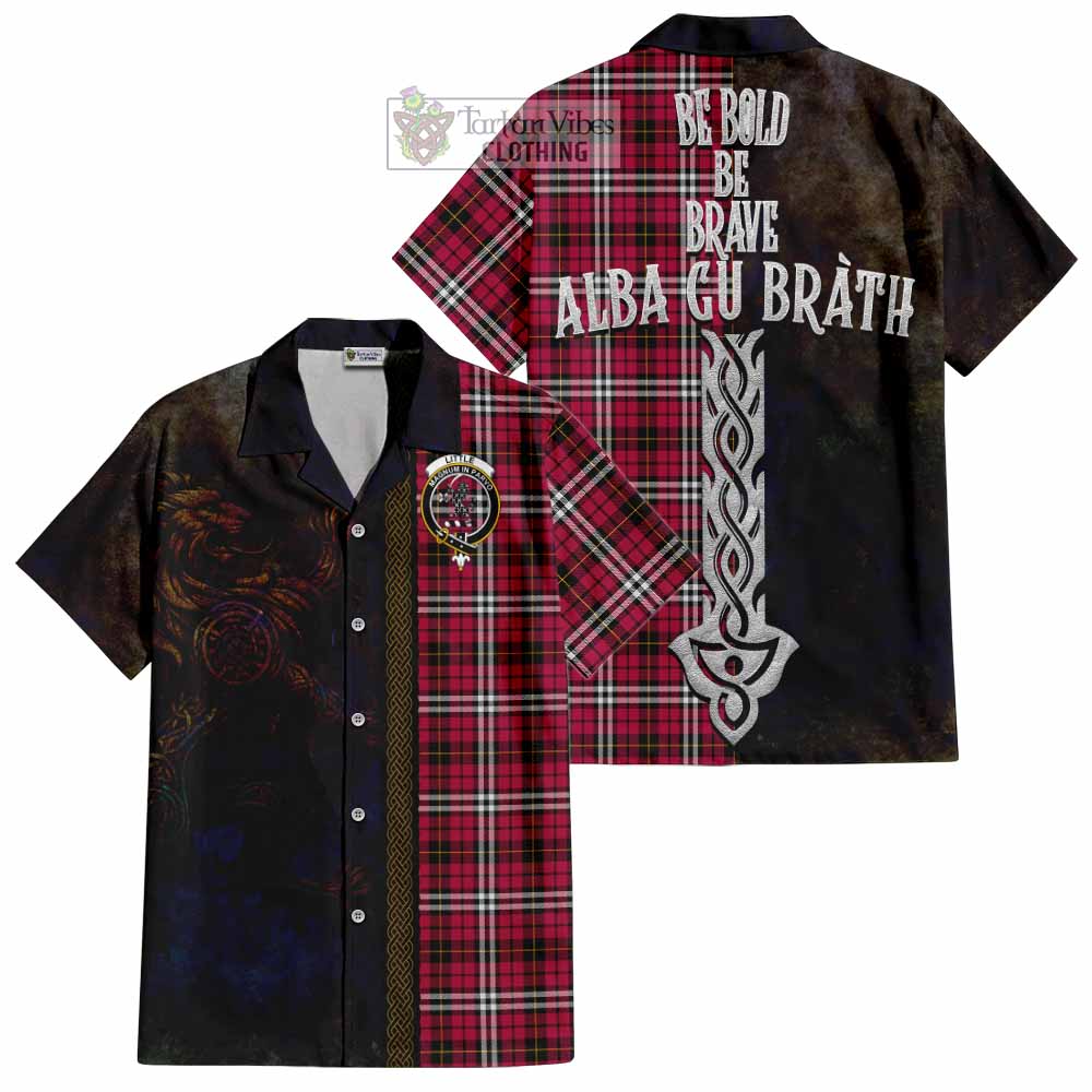 Tartan Vibes Clothing Little Tartan Family Crest Short Sleeve Button Shirt Alba Gu Brath Be Brave Lion Ancient Style