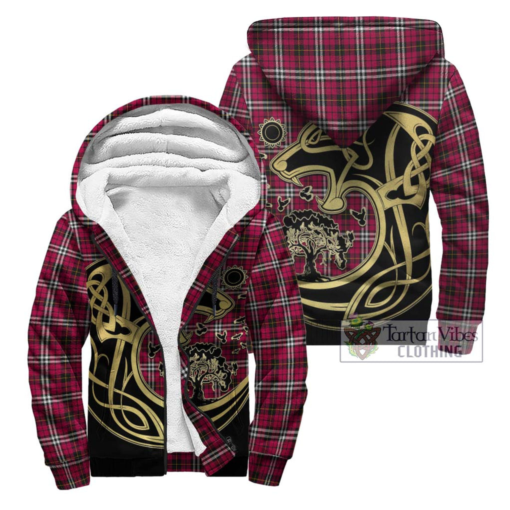 Little Tartan Sherpa Hoodie with Family Crest Celtic Wolf Style Unisex - Tartan Vibes Clothing