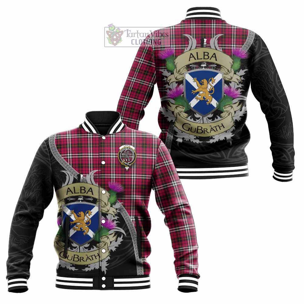 Tartan Vibes Clothing Little Tartan Family Crest Baseball Jacket Lion Rampant Royal Thistle Shield Celtic Inspired
