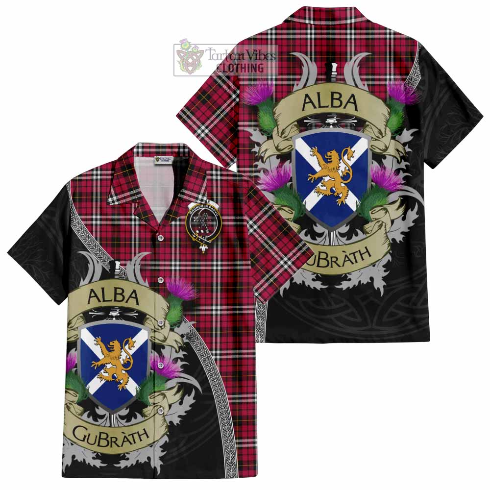 Tartan Vibes Clothing Little Tartan Family Crest Short Sleeve Button Shirt Lion Rampant Royal Thistle Shield Celtic Inspired