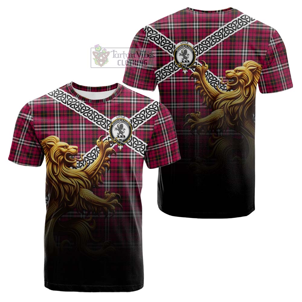 Tartan Vibes Clothing Little Crest Tartan Cotton T-shirt with Golden Lion Emblem Celtic Style