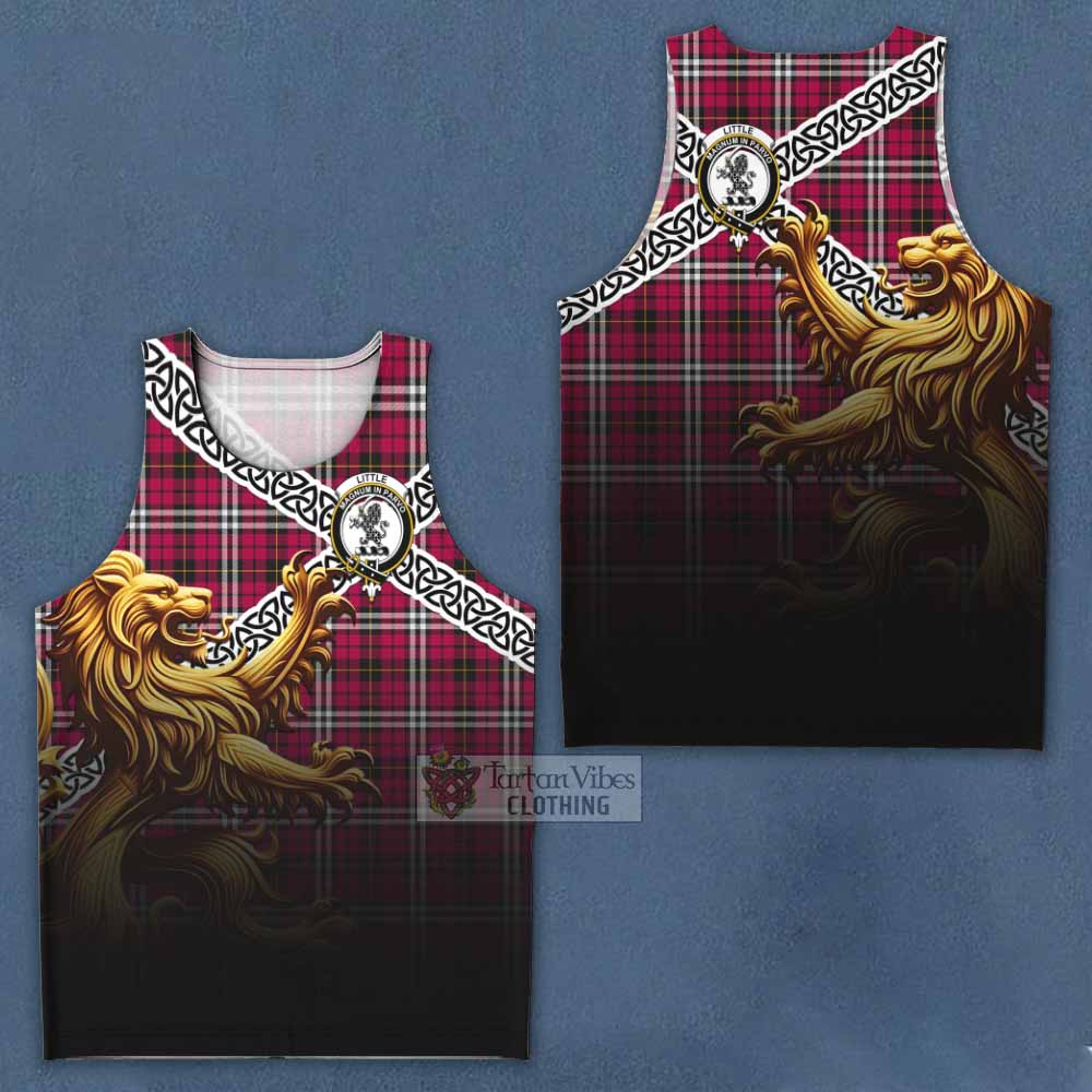 Tartan Vibes Clothing Little Crest Tartan Men's Tank Top with Golden Lion Emblem Celtic Style