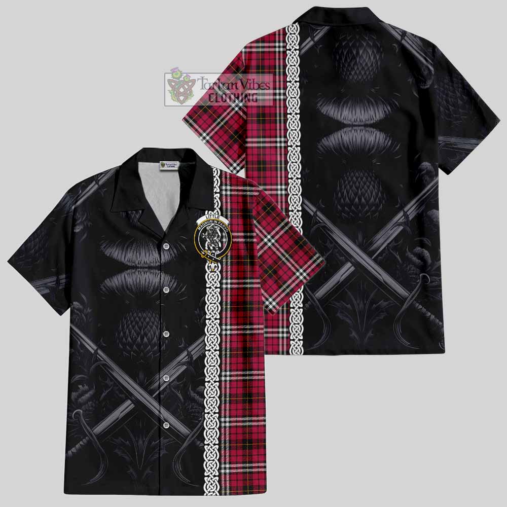 Tartan Vibes Clothing Little Tartan Short Sleeve Button Shirt with Family Crest Cross Sword Thistle Celtic Vibes