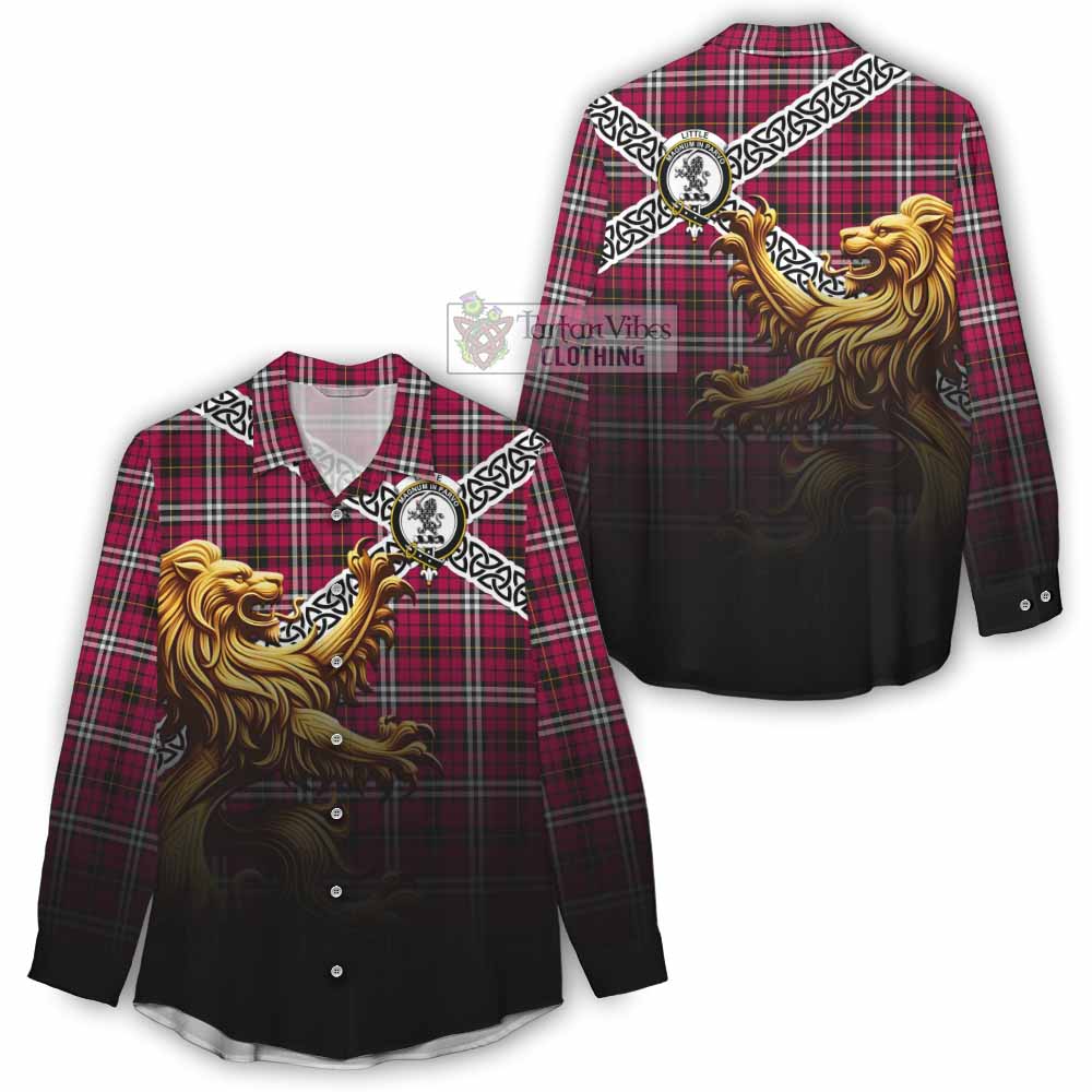 Tartan Vibes Clothing Little Crest Tartan Women's Casual Shirt with Golden Lion Emblem Celtic Style