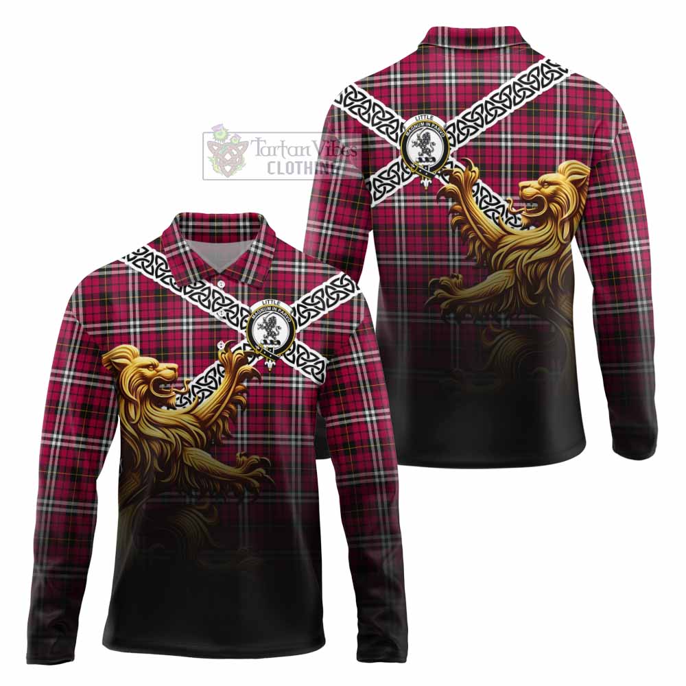 Tartan Vibes Clothing Little Crest Tartan Long Sleeve Polo Shirt with Golden Lion Emblem Celtic Style