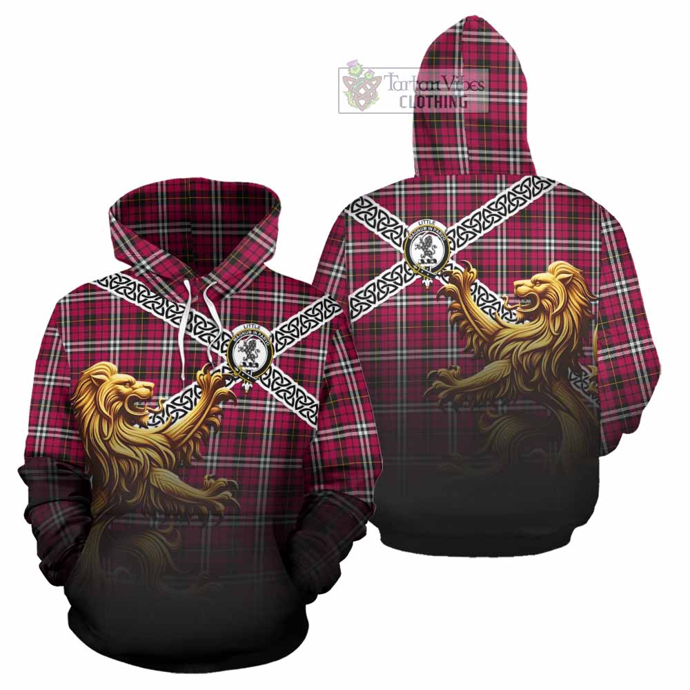 Tartan Vibes Clothing Little Crest Tartan Hoodie with Golden Lion Emblem Celtic Style