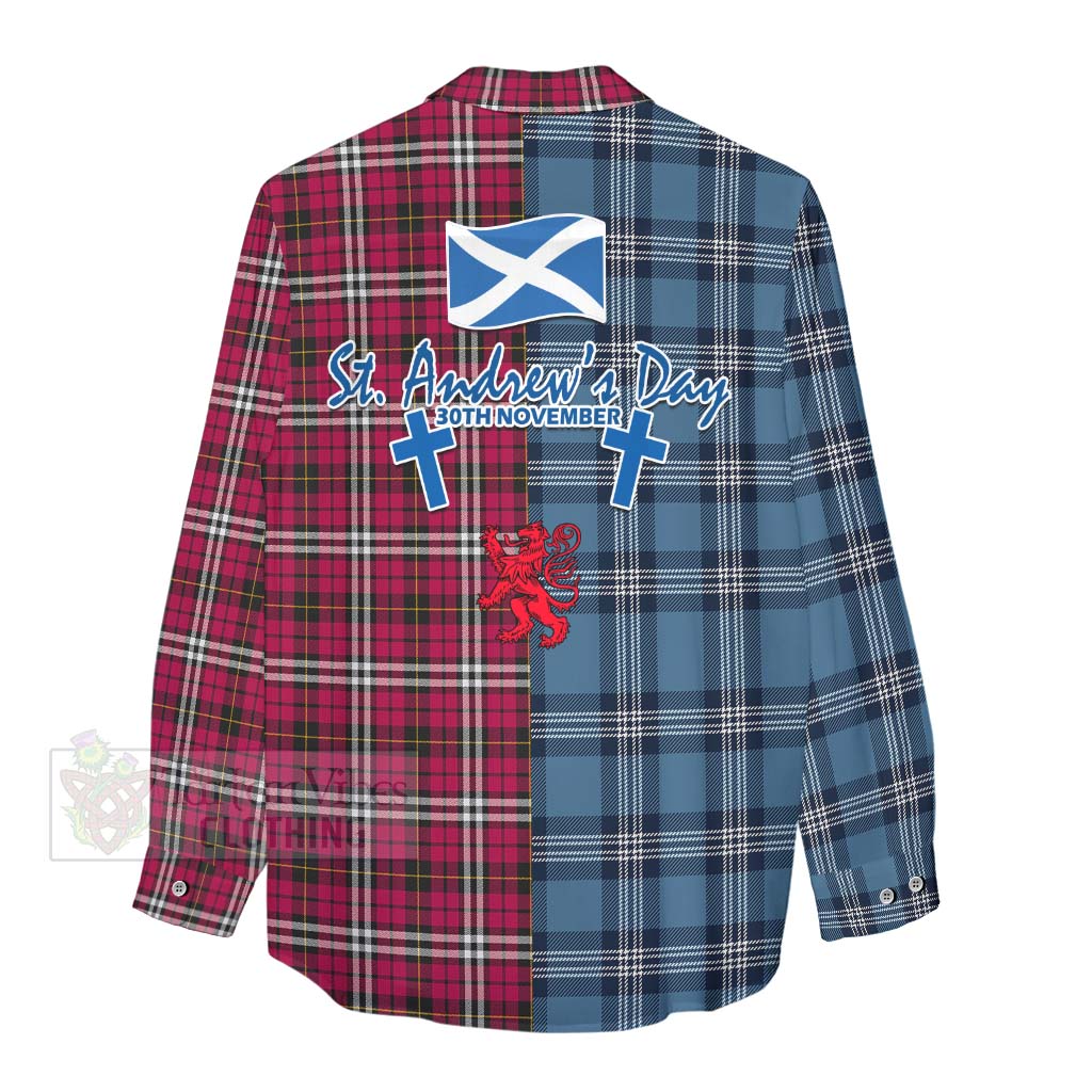 Tartan Vibes Clothing Little Tartan Women's Casual Shirt Happy St. Andrew's Day Half Tartan Style