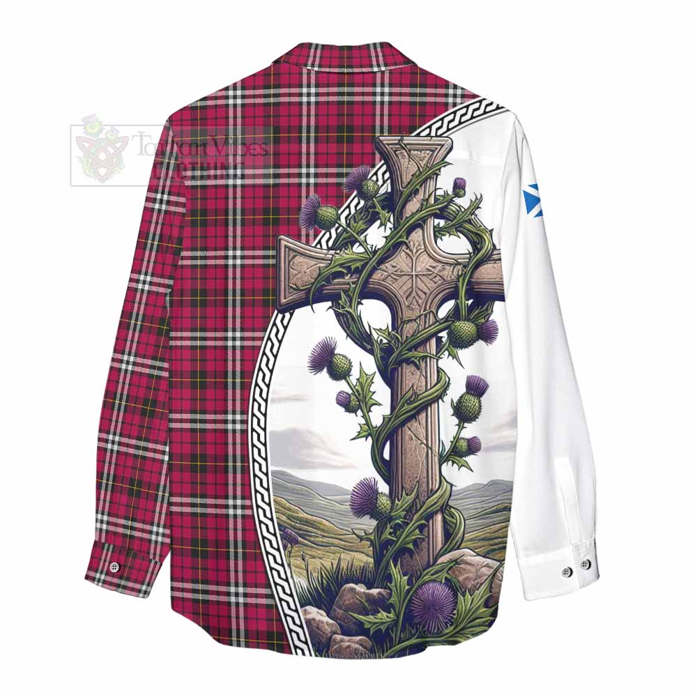 Tartan Vibes Clothing Little Tartan Women's Casual Shirt with Family Crest and St. Andrew's Cross Accented by Thistle Vines