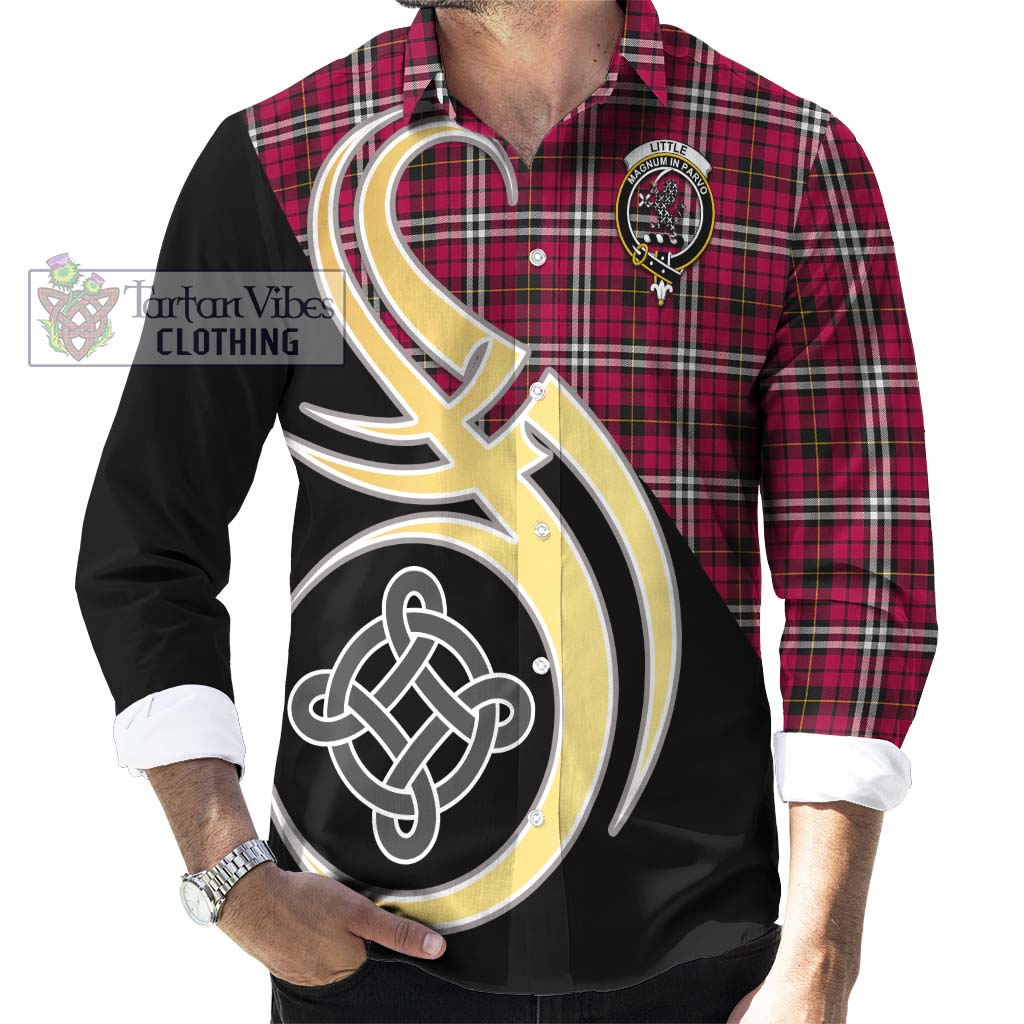 Little Tartan Long Sleeve Button Shirt with Family Crest and Celtic Symbol Style - Tartan Vibes Clothing