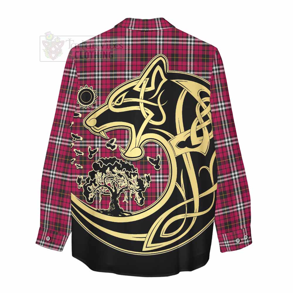 Tartan Vibes Clothing Little Tartan Women's Casual Shirt with Family Crest Celtic Wolf Style