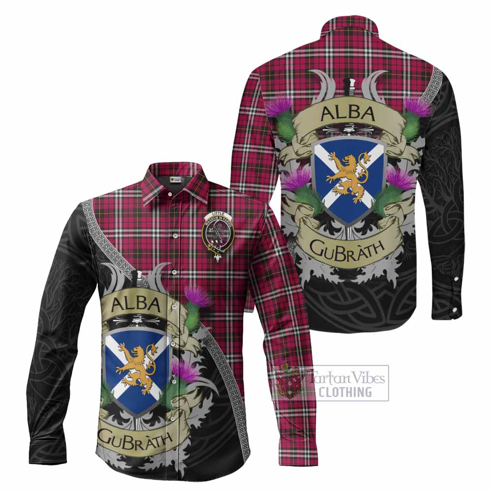 Tartan Vibes Clothing Little Tartan Family Crest Long Sleeve Button Shirt Lion Rampant Royal Thistle Shield Celtic Inspired