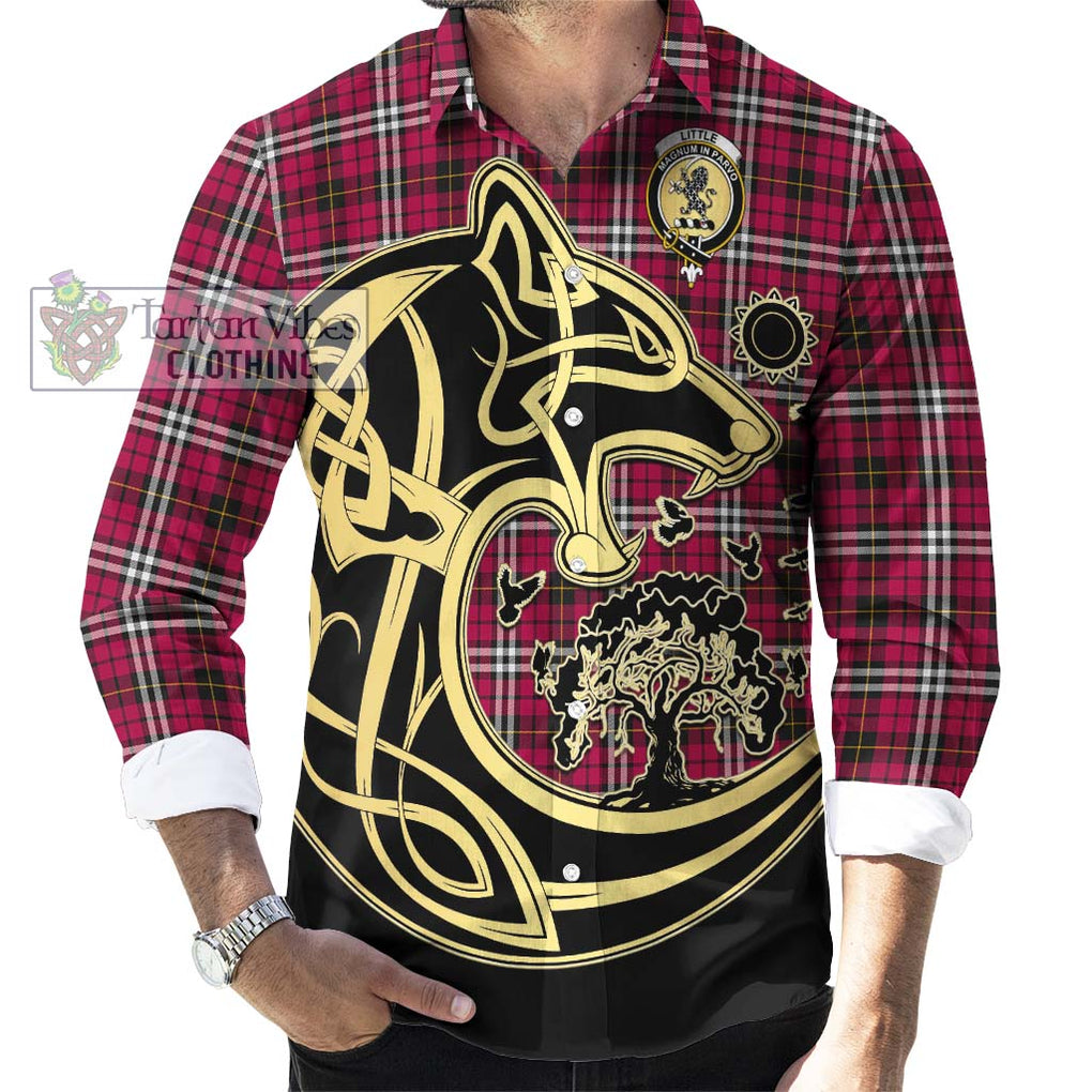 Little Tartan Long Sleeve Button Shirt with Family Crest Celtic Wolf Style - Tartan Vibes Clothing