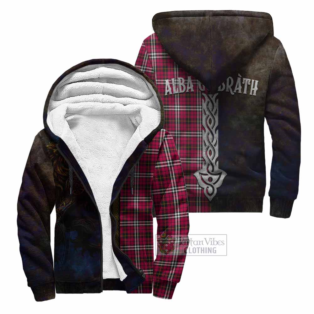 Tartan Vibes Clothing Little Tartan Family Crest Sherpa Hoodie Alba Gu Brath Be Brave Lion Ancient Style