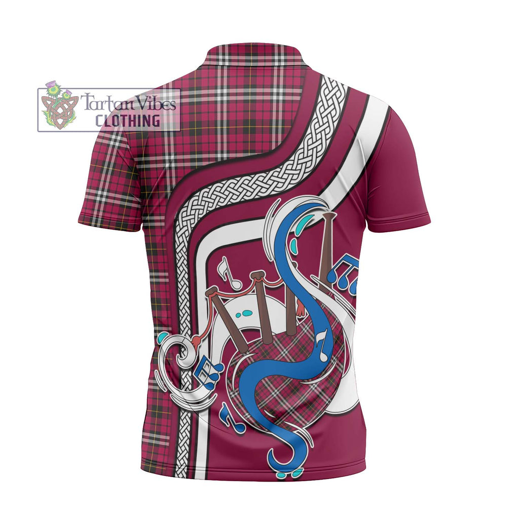 Little Tartan Zipper Polo Shirt with Epic Bagpipe Style - Tartanvibesclothing Shop
