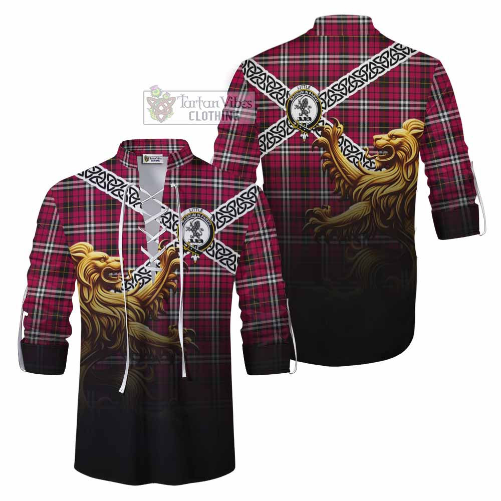 Tartan Vibes Clothing Little Crest Tartan Ghillie Kilt Shirt with Golden Lion Emblem Celtic Style