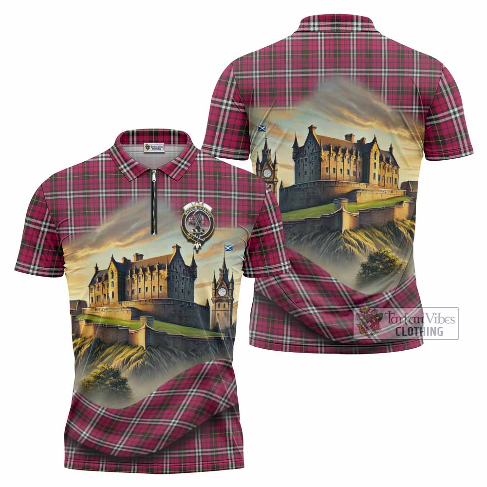 Tartan Vibes Clothing Little Tartan Family Crest Zipper Polo Shirt with Scottish Ancient Castle Stype