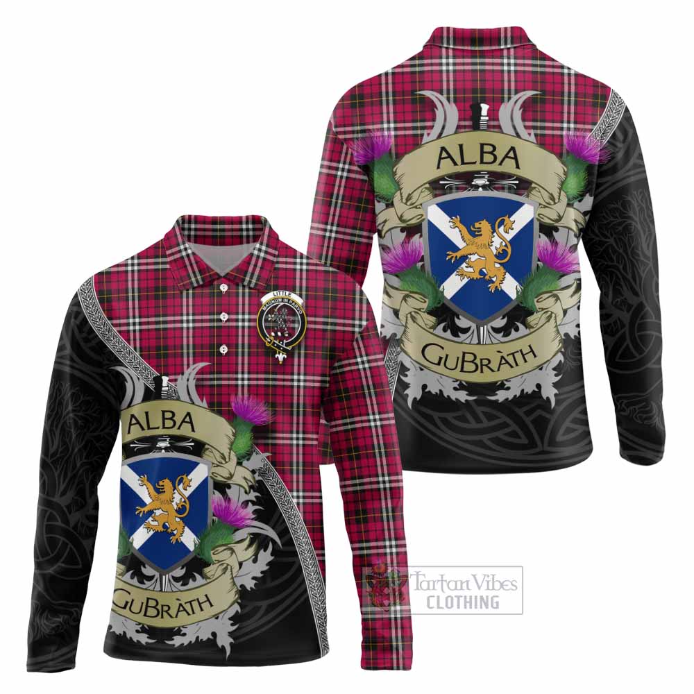Tartan Vibes Clothing Little Tartan Family Crest Long Sleeve Polo Shirt Lion Rampant Royal Thistle Shield Celtic Inspired