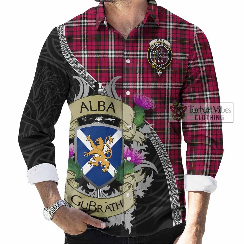Tartan Vibes Clothing Little Tartan Family Crest Long Sleeve Button Shirt Lion Rampant Royal Thistle Shield Celtic Inspired