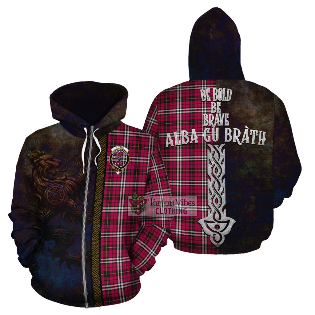 Tartan Vibes Clothing Little Tartan Family Crest Cotton Hoodie Alba Gu Brath Be Brave Lion Ancient Style