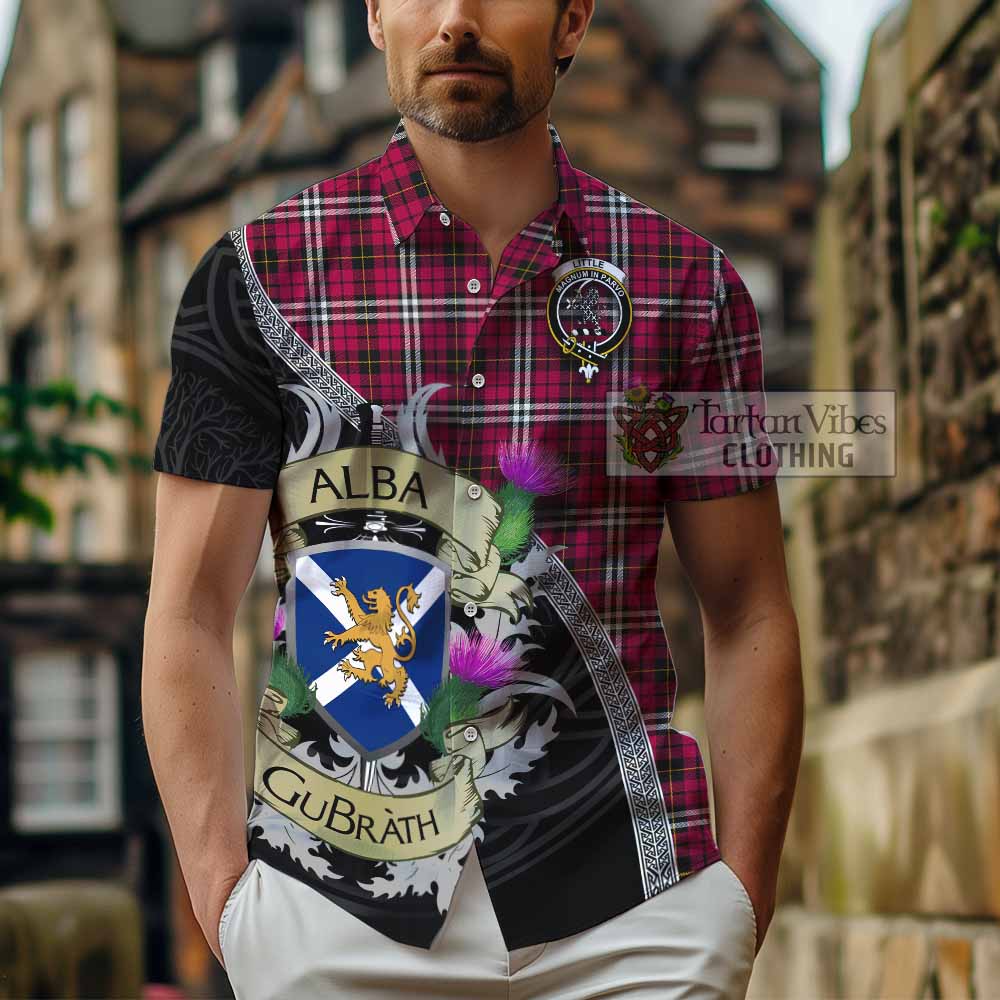 Tartan Vibes Clothing Little Tartan Family Crest Short Sleeve Button Shirt Lion Rampant Royal Thistle Shield Celtic Inspired