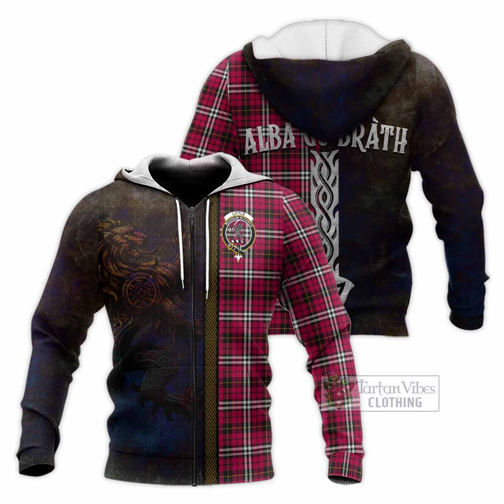 Tartan Vibes Clothing Little Tartan Family Crest Knitted Hoodie Alba Gu Brath Be Brave Lion Ancient Style