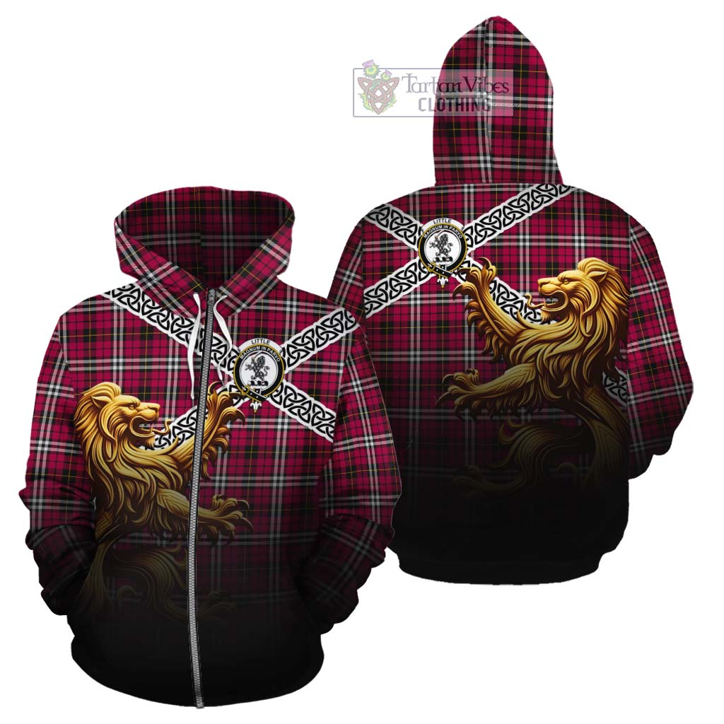 Tartan Vibes Clothing Little Crest Tartan Cotton Hoodie with Golden Lion Emblem Celtic Style