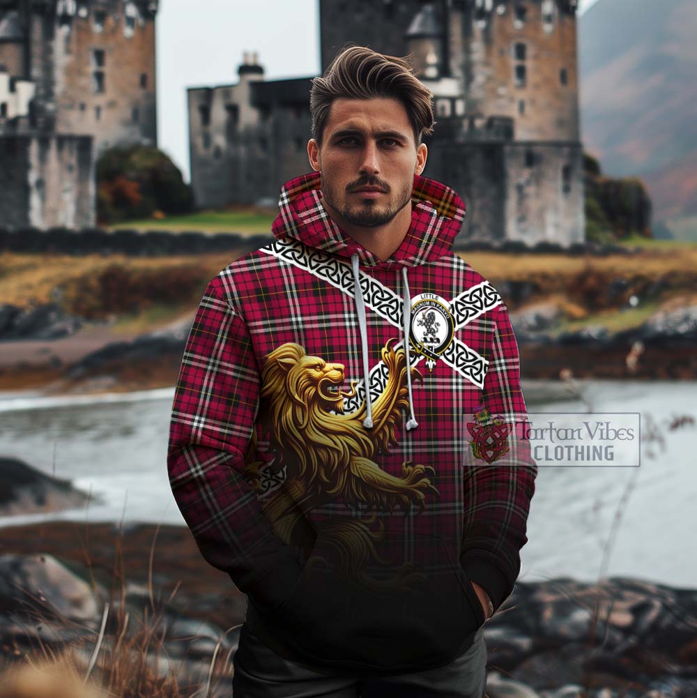 Tartan Vibes Clothing Little Crest Tartan Cotton Hoodie with Golden Lion Emblem Celtic Style