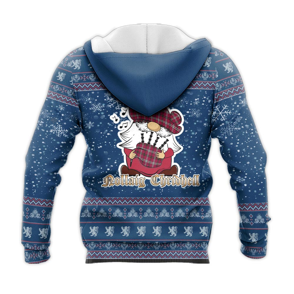 Little Clan Christmas Knitted Hoodie with Funny Gnome Playing Bagpipes - Tartanvibesclothing
